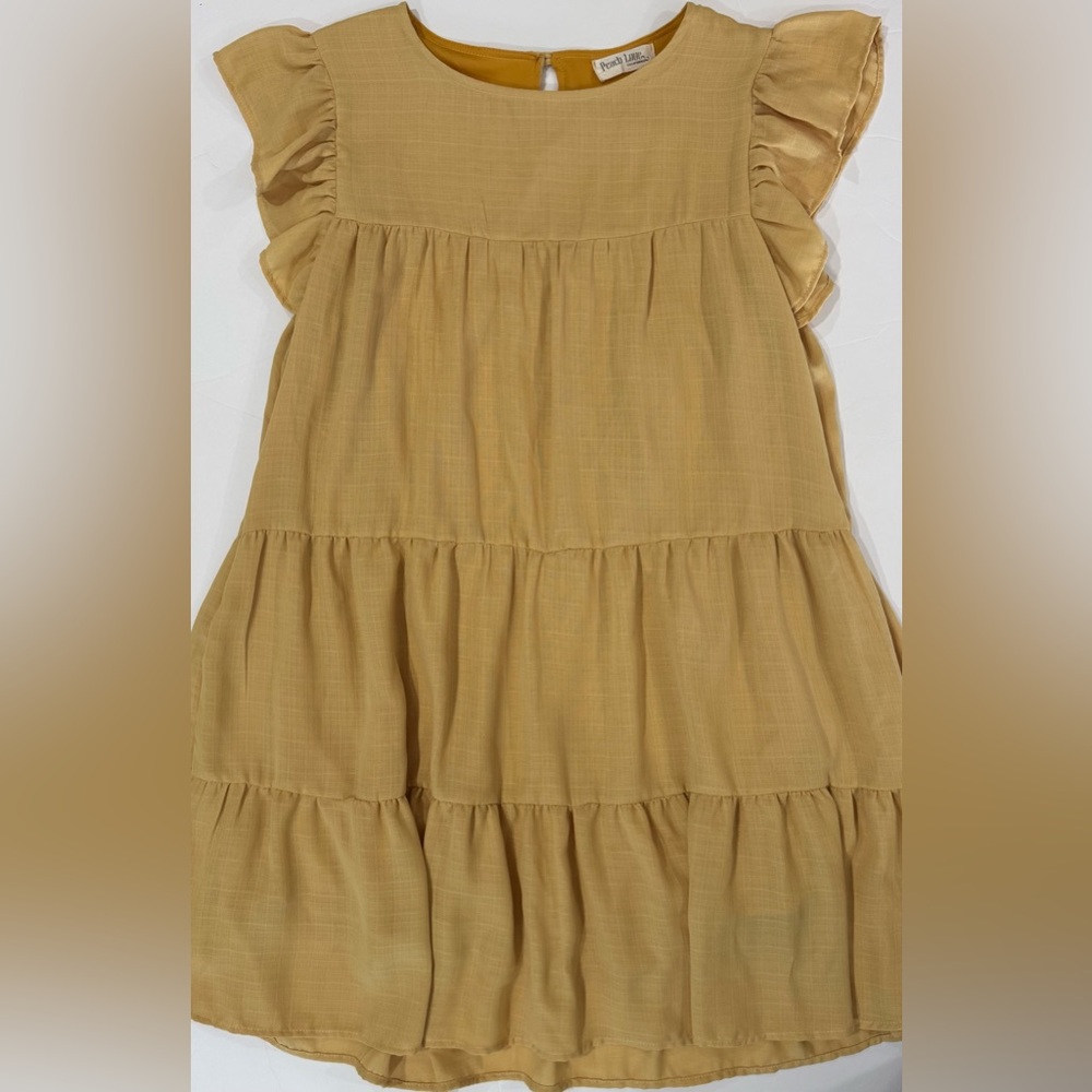 Peach Love California Mustard Tiered Babydoll Mini Dress Pockets L